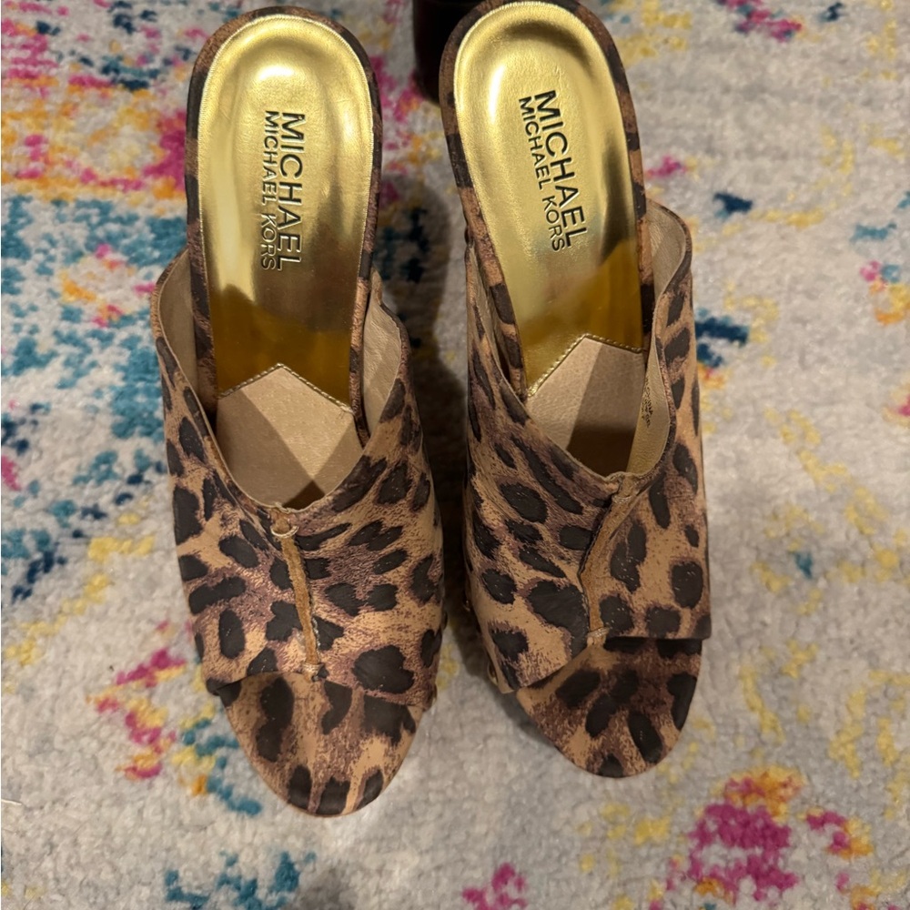 MICHAEL Michael Kors Leopard Print Cork Wedge Mules - Brown - Picture 3 of 4